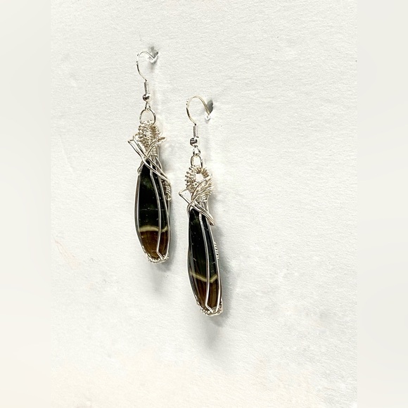 HANDCRAFTED polychrome Jasper Hand Wrapped Dangle Earrings, Artisan Jewelry Gift - Picture 7 of 10